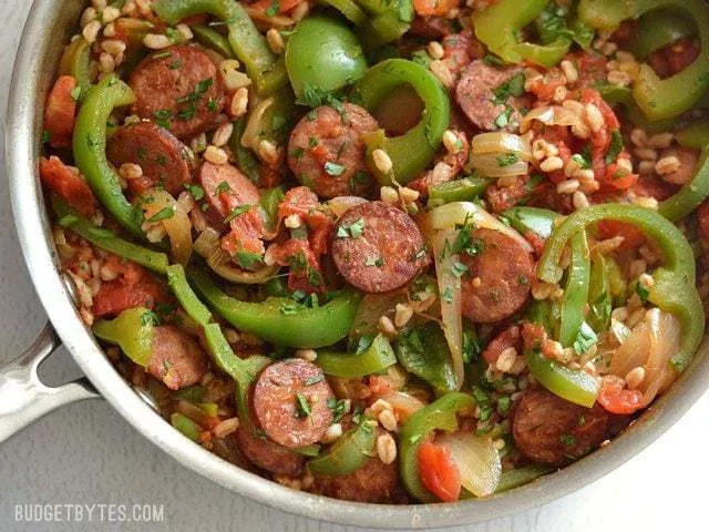 Smoked Sausage with Peppers and Farro