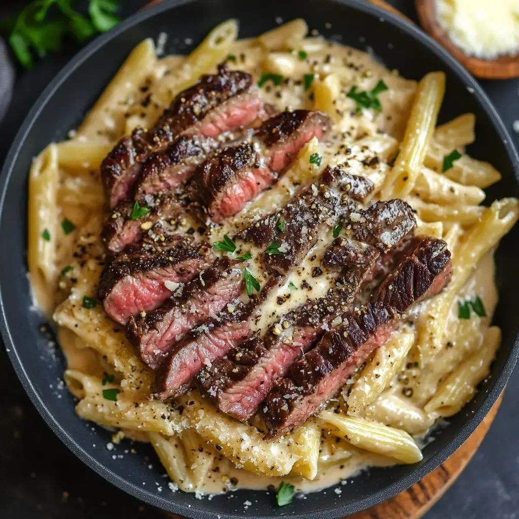Garlic Parmesan Steak Pasta