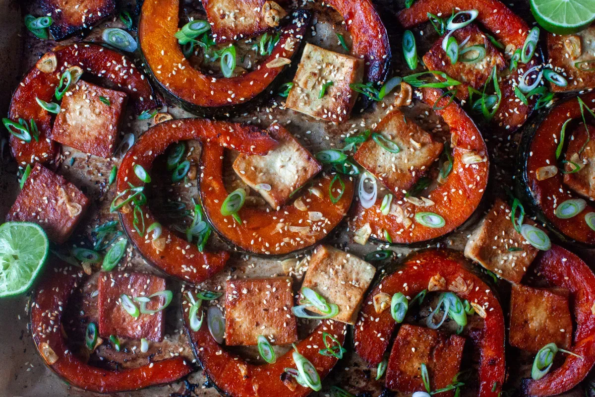roasted squash and tofu with ginger