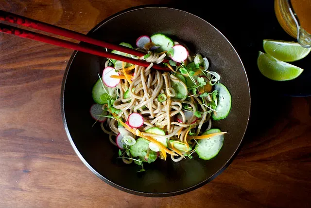 cold noodles with miso, lime and ginger
