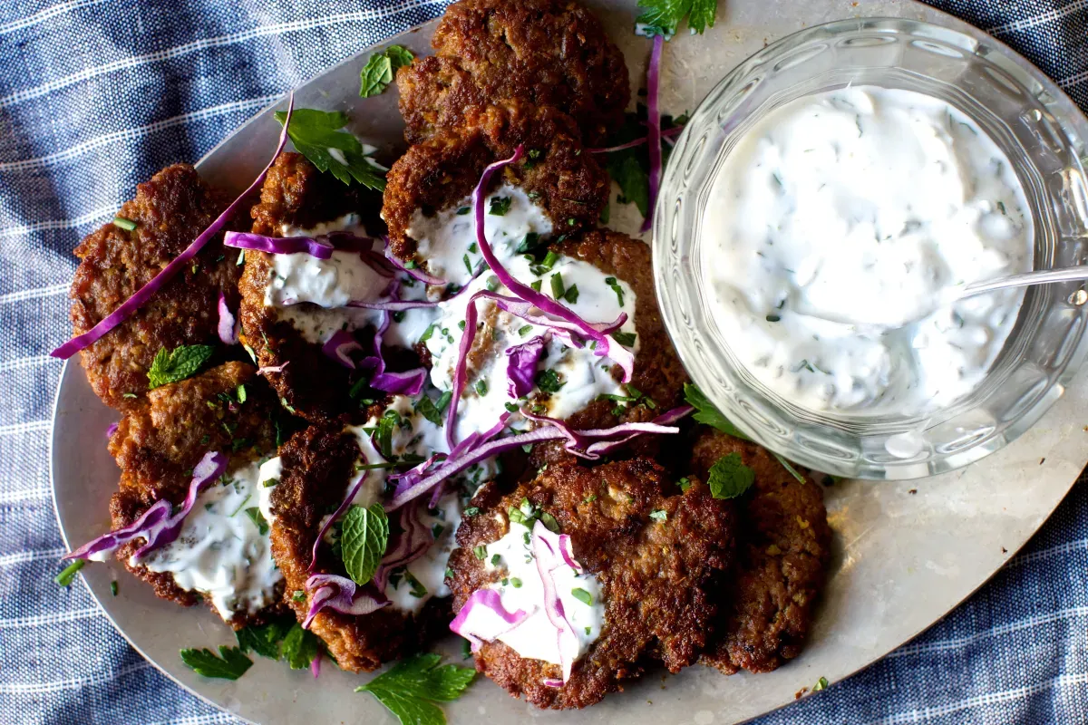 homemade merguez with herby yogurt