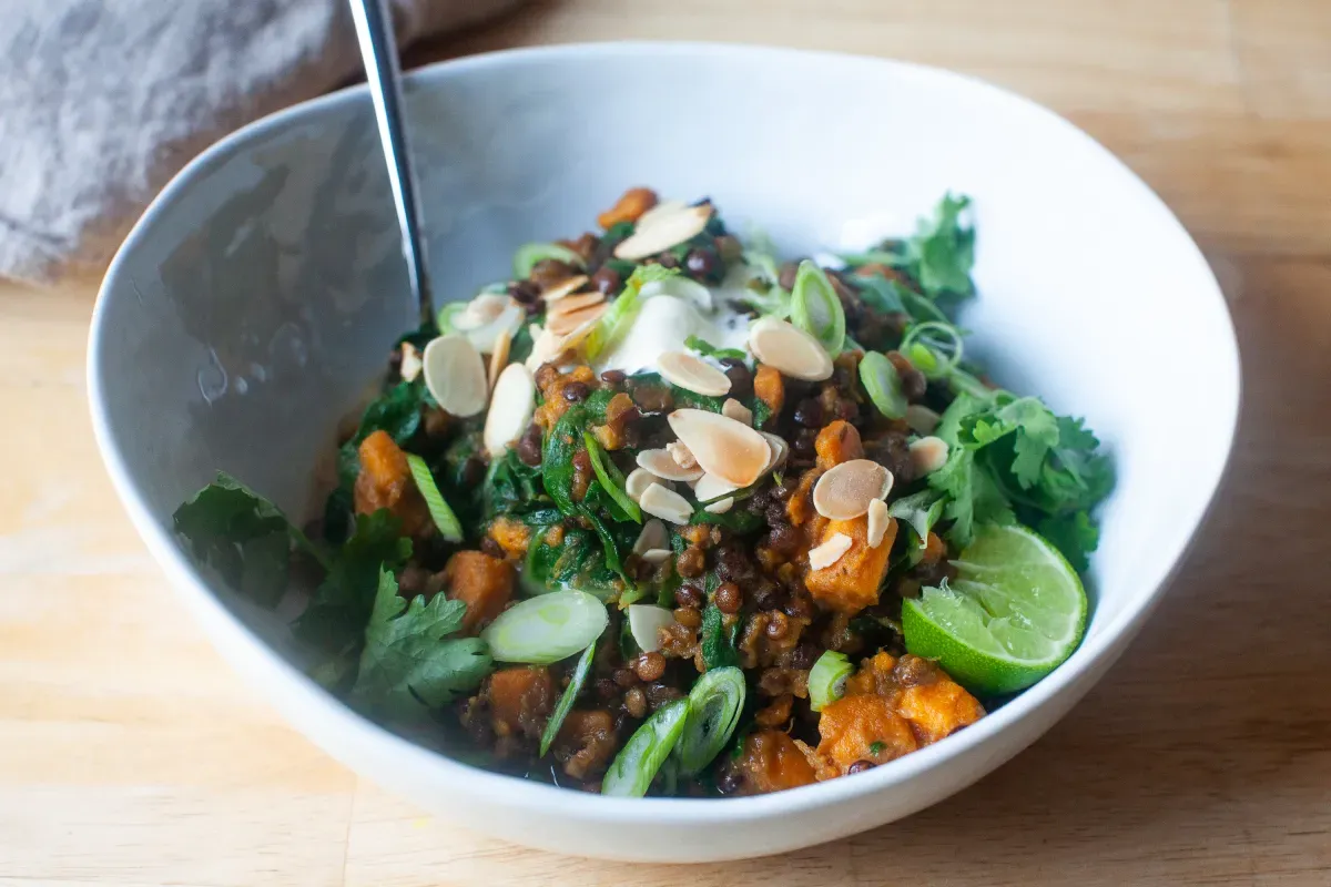 curried lentils and sweet potatoes