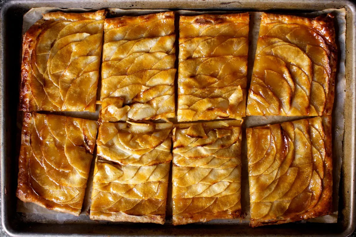 apple mosaic tart with salted caramel