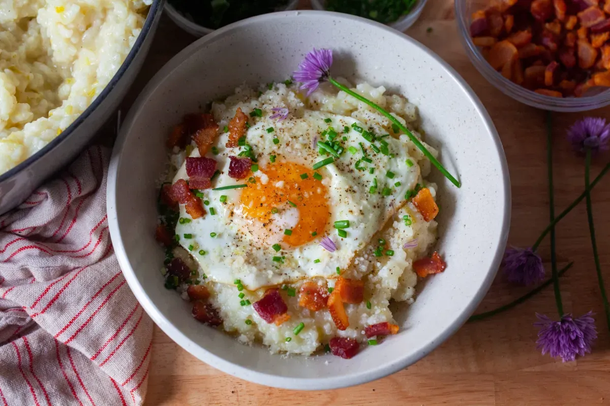 bacon, egg and leek risotto