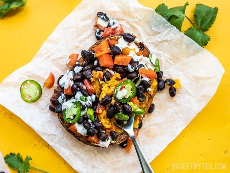 Loaded Sweet Potatoes with Lime Crema