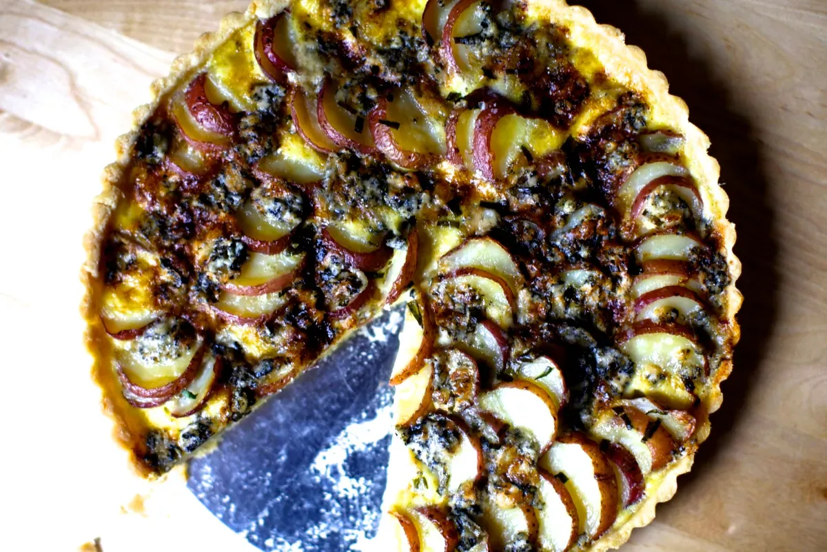 blue cheese and red potato tart