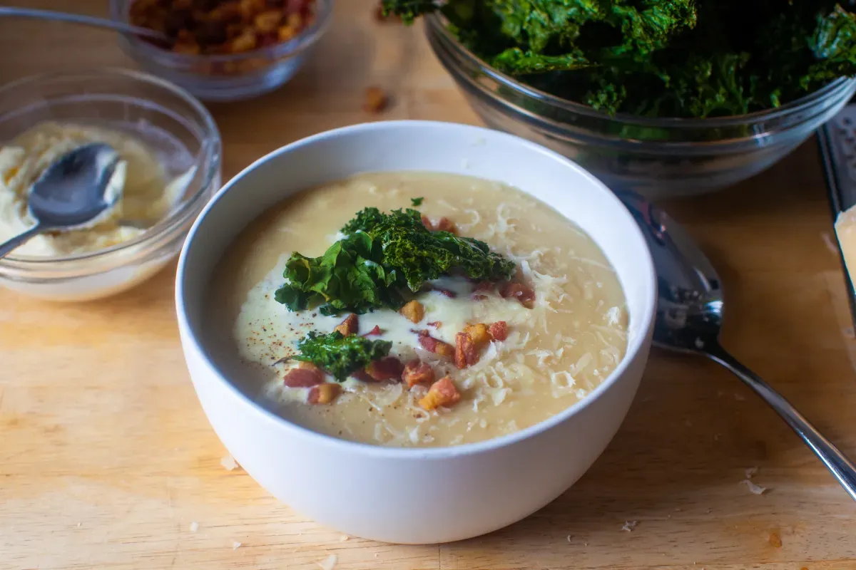 white bean soup with crispy kale