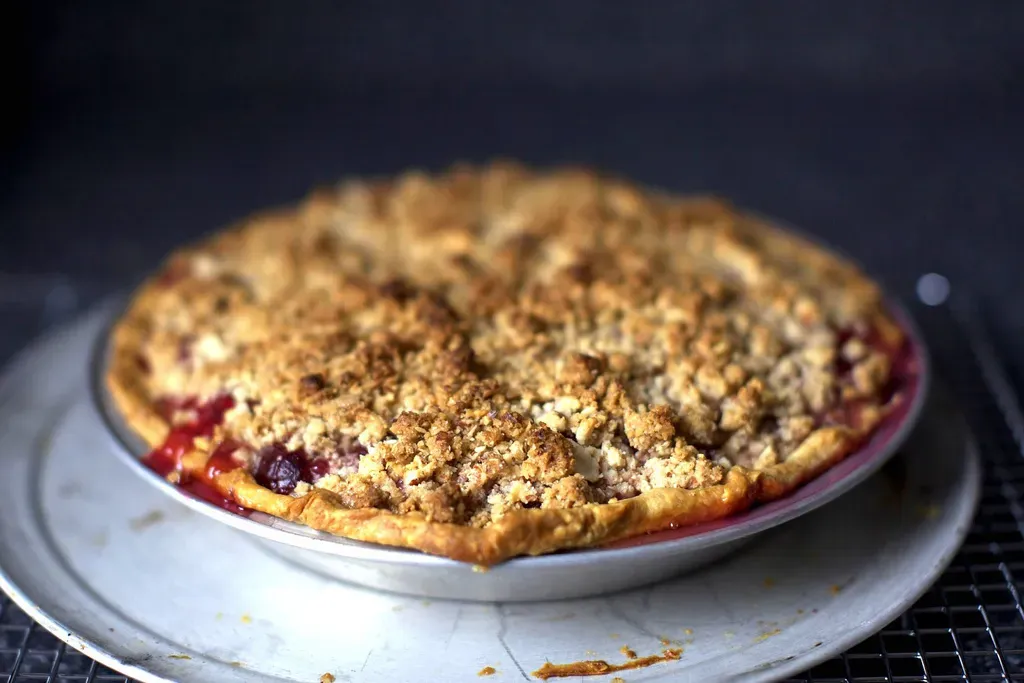 sour cherry pie with almond crumble