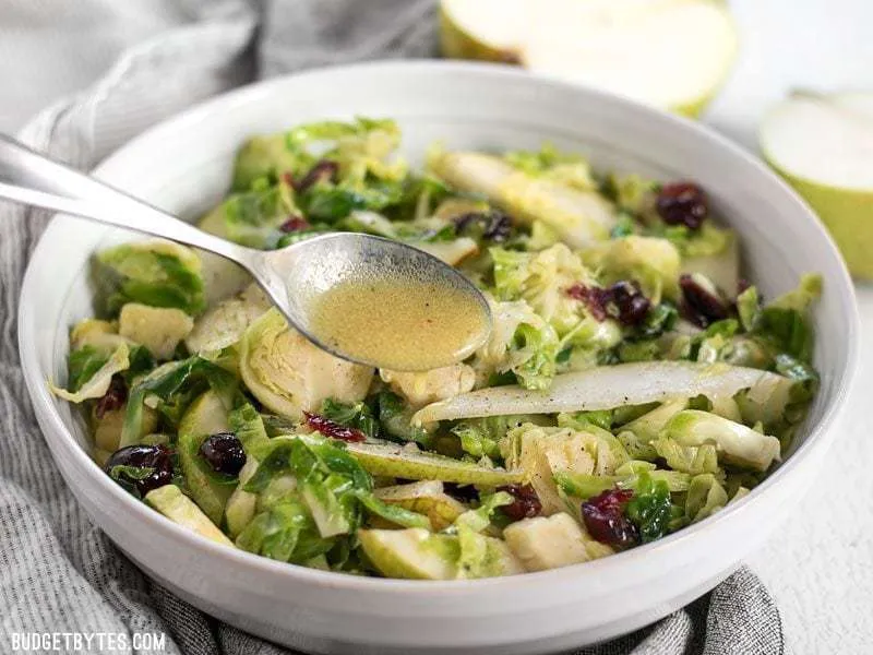 Warm Brussels Sprouts and Pear Salad with Dijon Vinaigrette