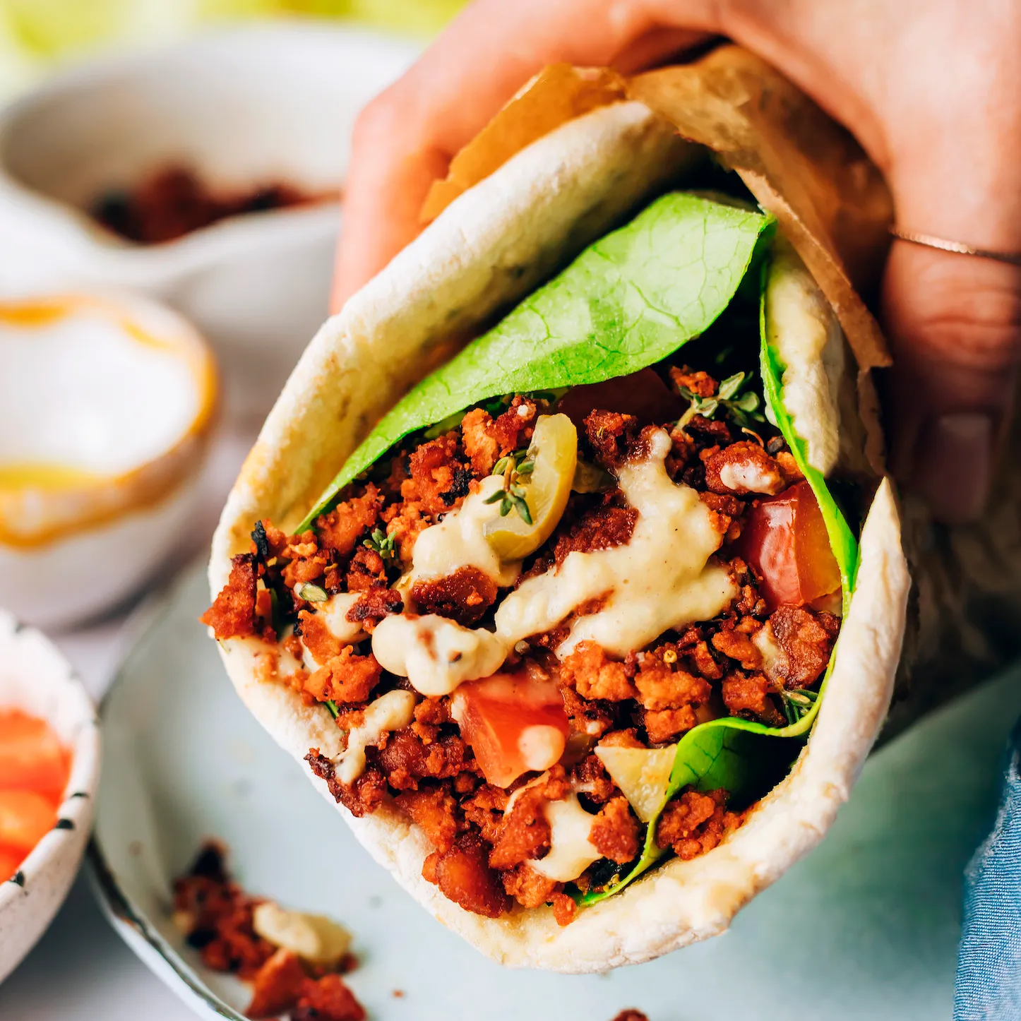 Italian Herb Tofu Wraps with Garlicky Hummus Sauce