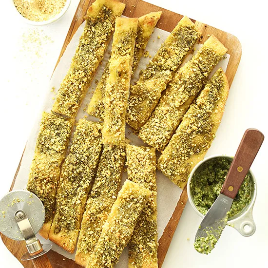 Vegan Pesto Parmesan Breadsticks