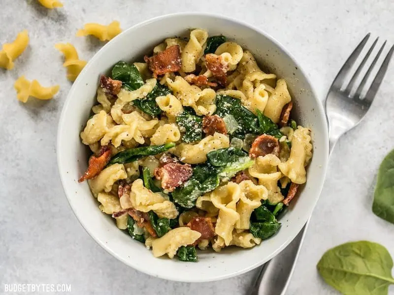 Bacon and Spinach Pasta with Parmesan