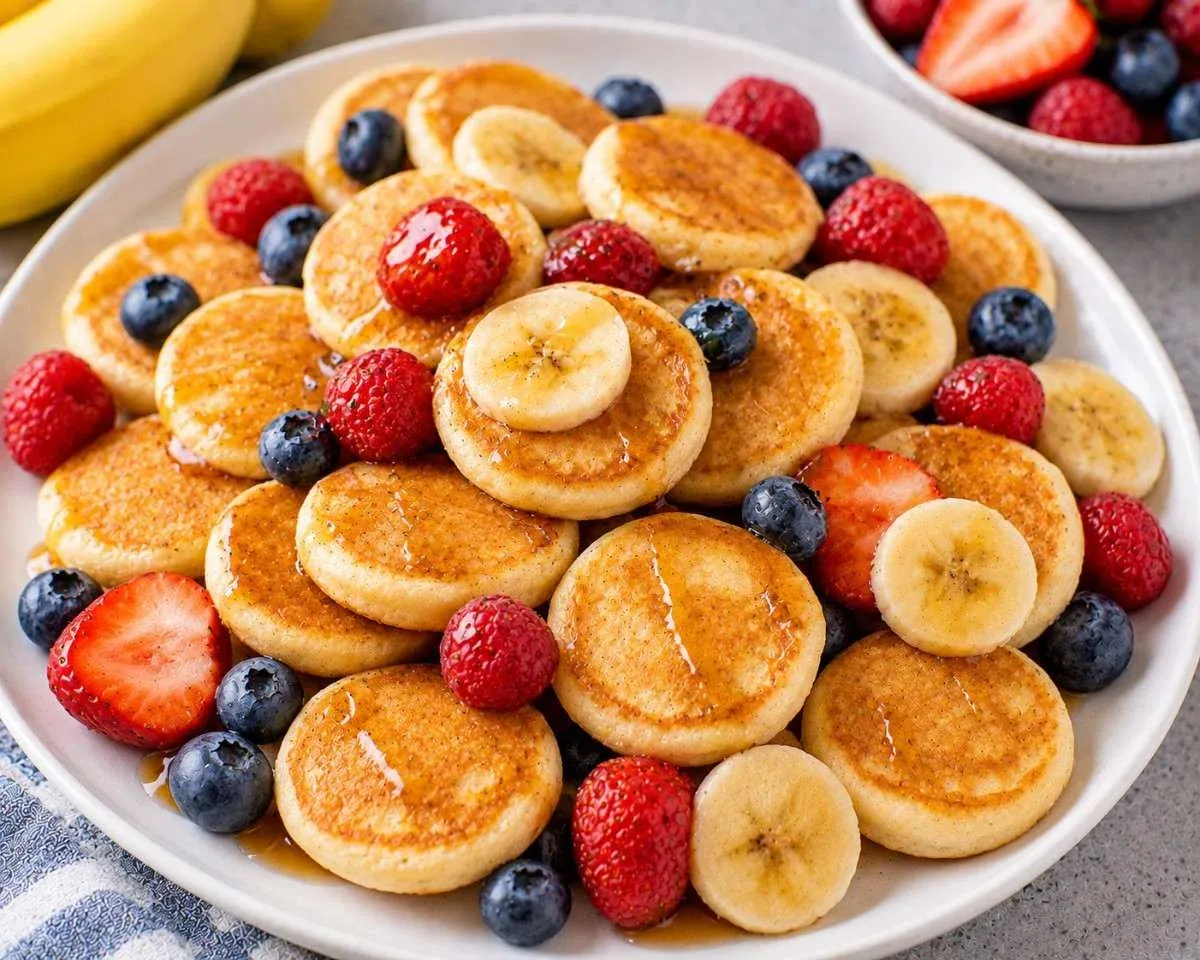 Soft Mini Banana Pancakes with Fresh Berries – Easy and Fluffy