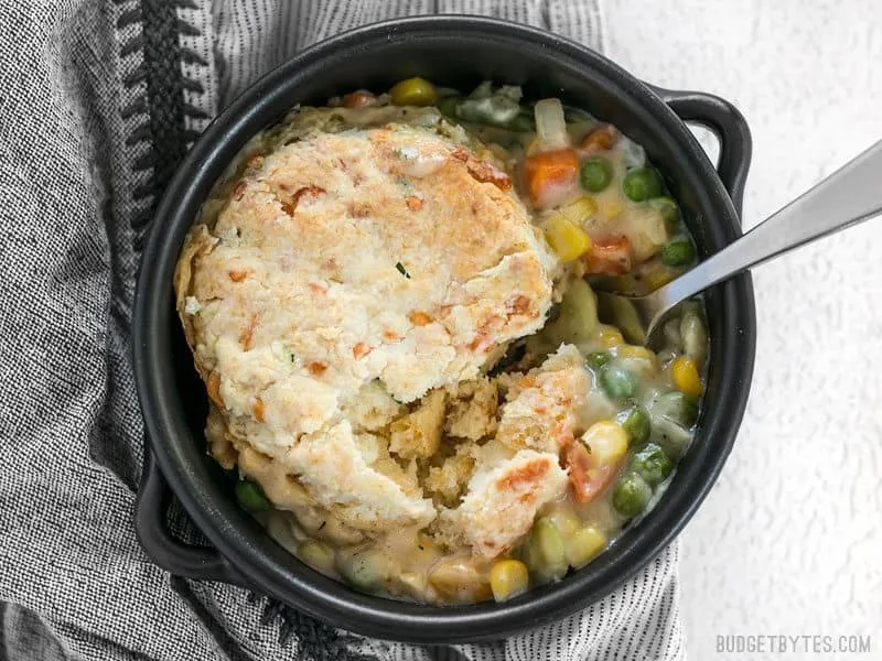 Vegetable Pot Pie Skillet with Cheddar Biscuit Topping