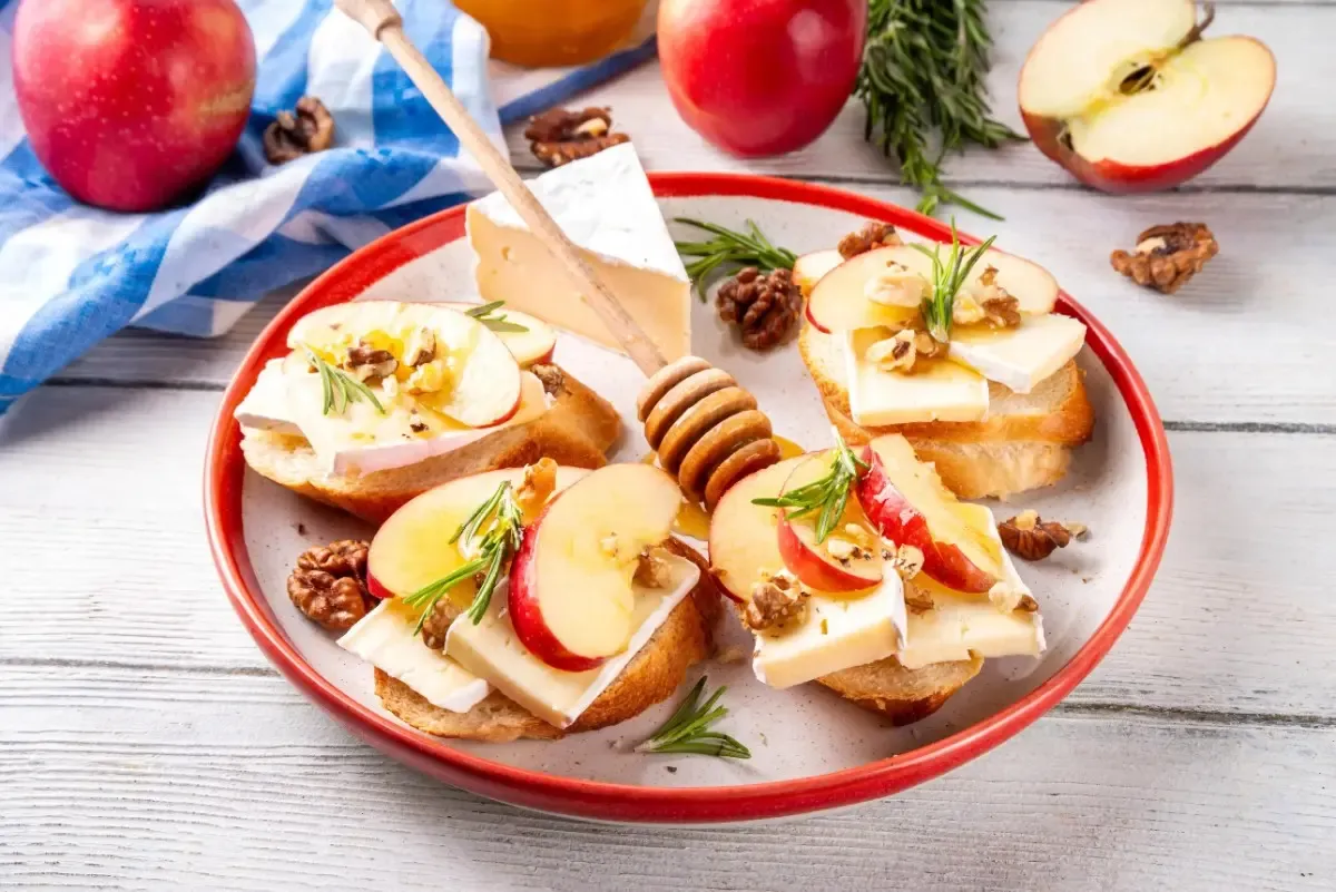 Brie Apple and Honey Crostini