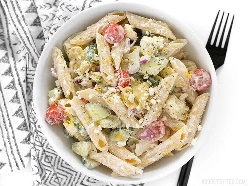 Creamy Lemon Dill Greek Pasta Salad