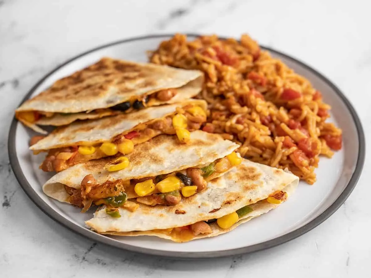Bean Quesadillas and Spanish Rice