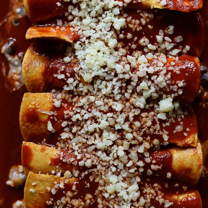 Spicy Black Bean, Green Chili & Manchego Enchiladas