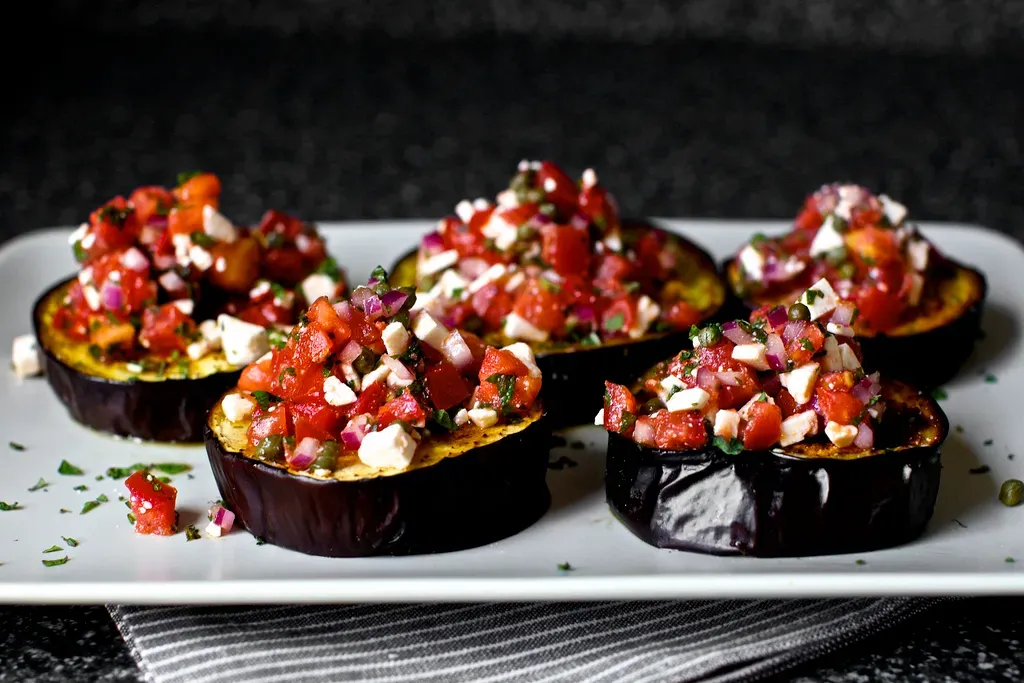 roasted eggplant with tomatoes and mint