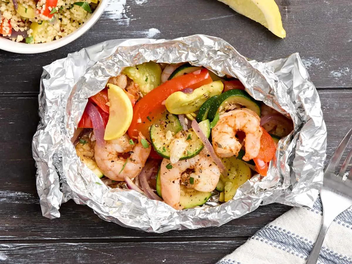 Grilled Shrimp and Veggie Foil Pack