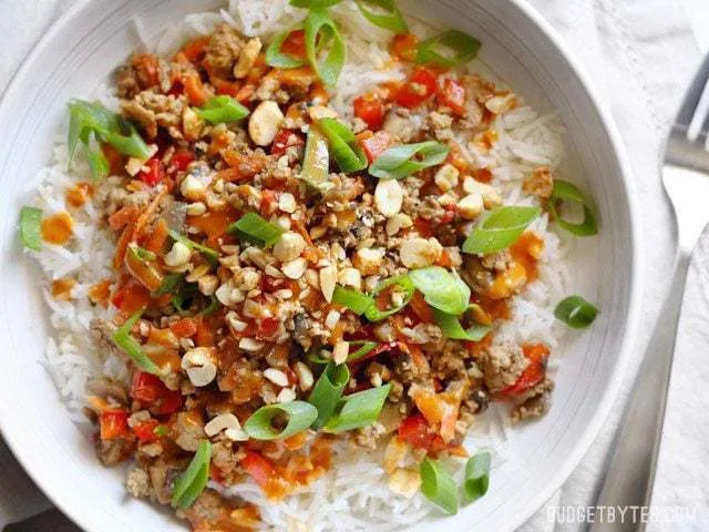 Hoisin Stir Fry Bowls with Spicy Peanut Sauce