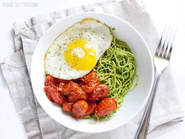 Parsley Pesto Pasta with Blistered Tomatoes
