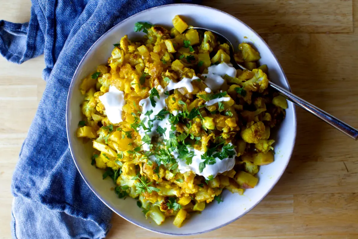 spiced cauliflower and potatoes + more