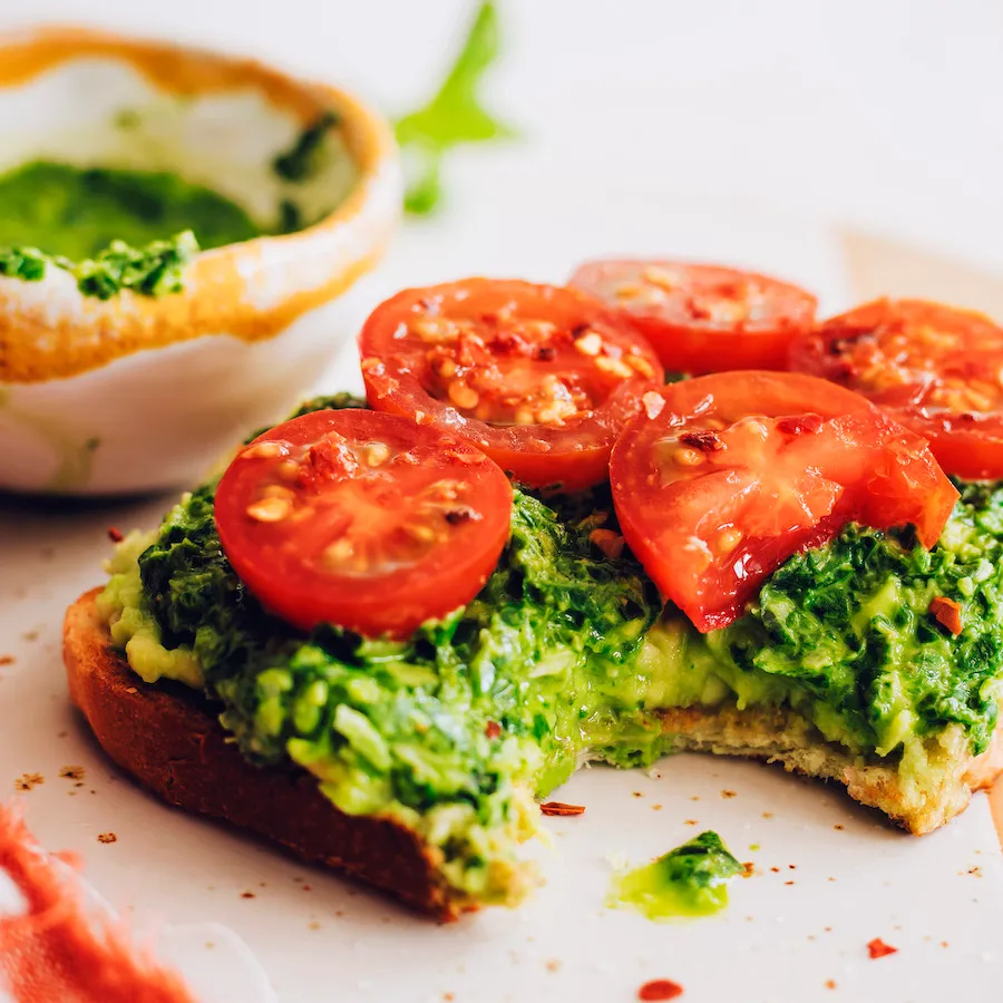 Pesto Avocado Toast with Fresh Tomatoes