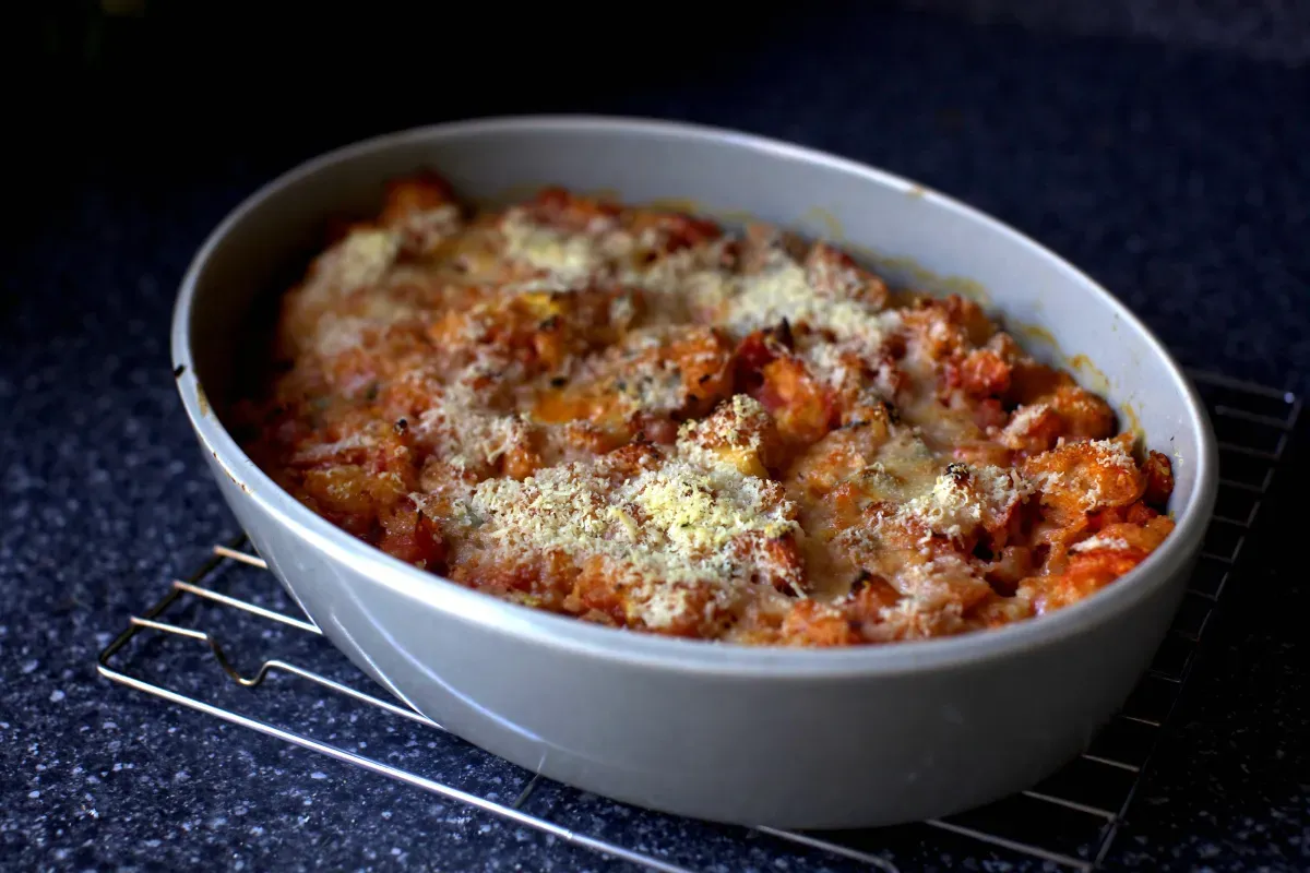 scalloped tomatoes with croutons