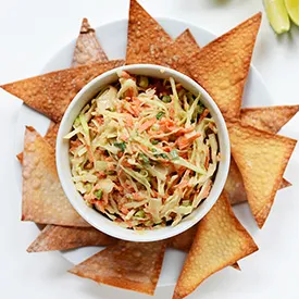 Creamy Thai Slaw with Baked Wonton Chips