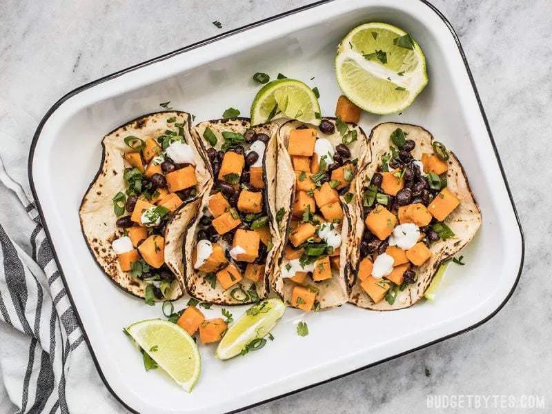 Vegetarian Sweet Potato Tacos with Lime Crema