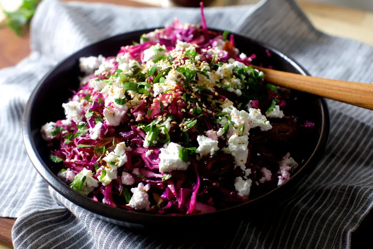 date, feta and red cabbage salad