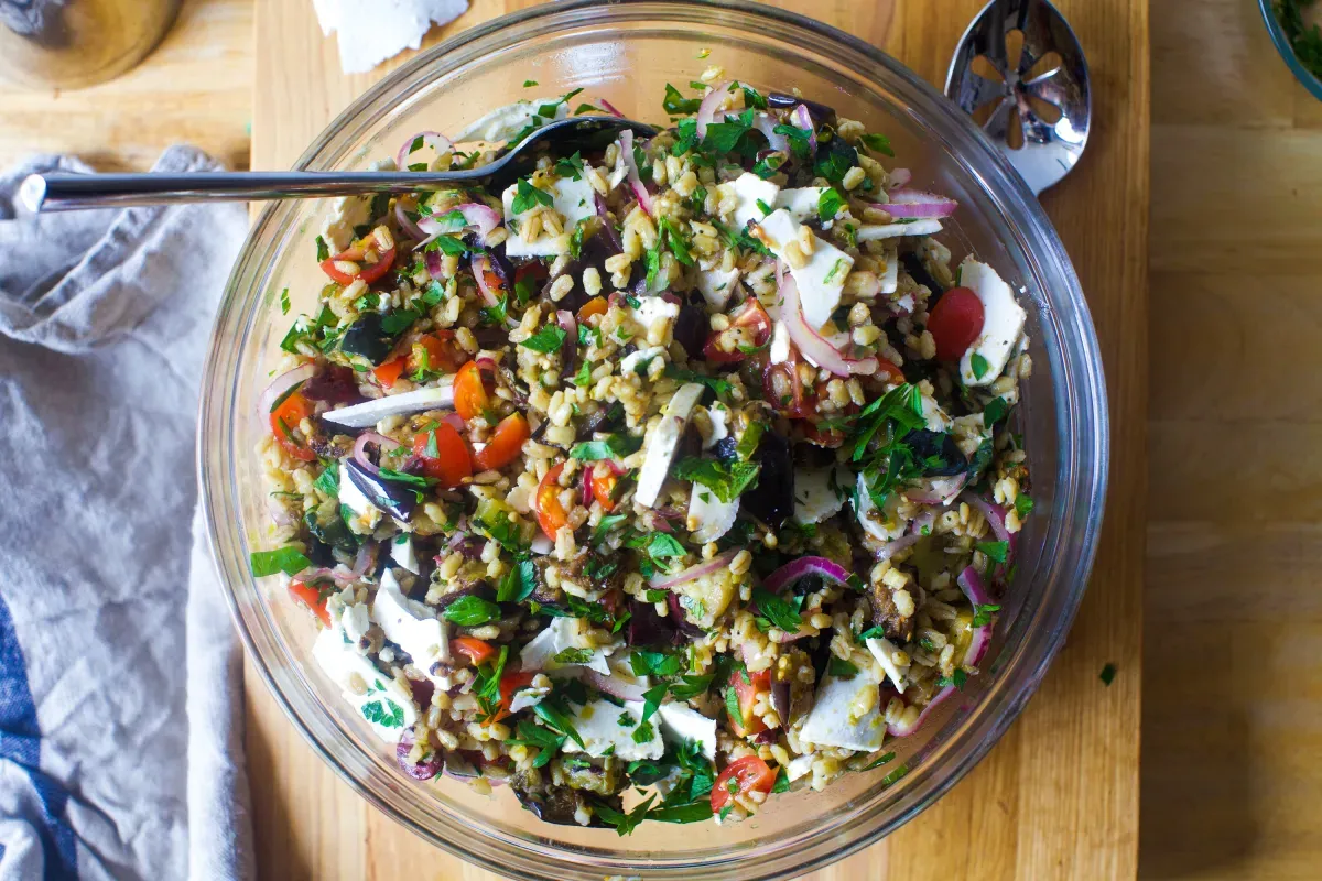 mediterranean eggplant and barley salad