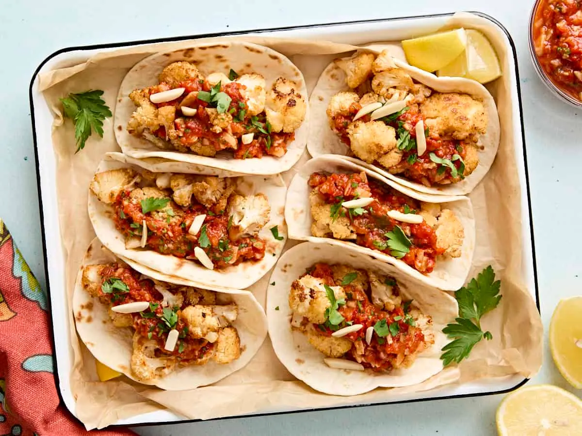 Cauliflower Tacos Recipe (with Romesco Sauce)
