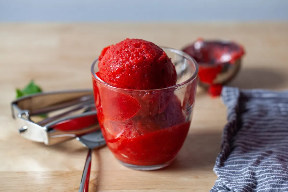 onion pizza + strawberry sorbet