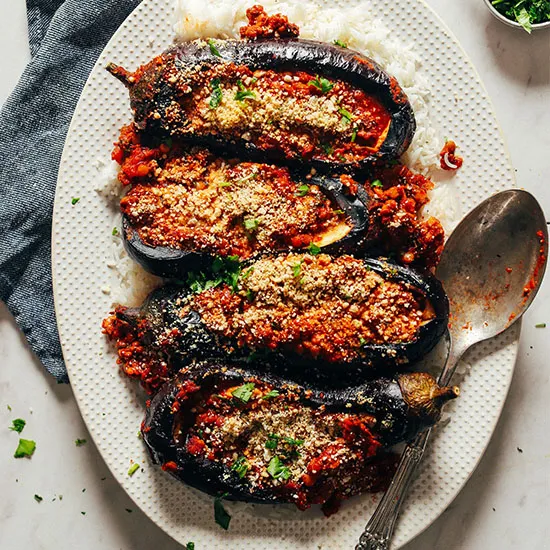 Moroccan Lentil-Stuffed Eggplant