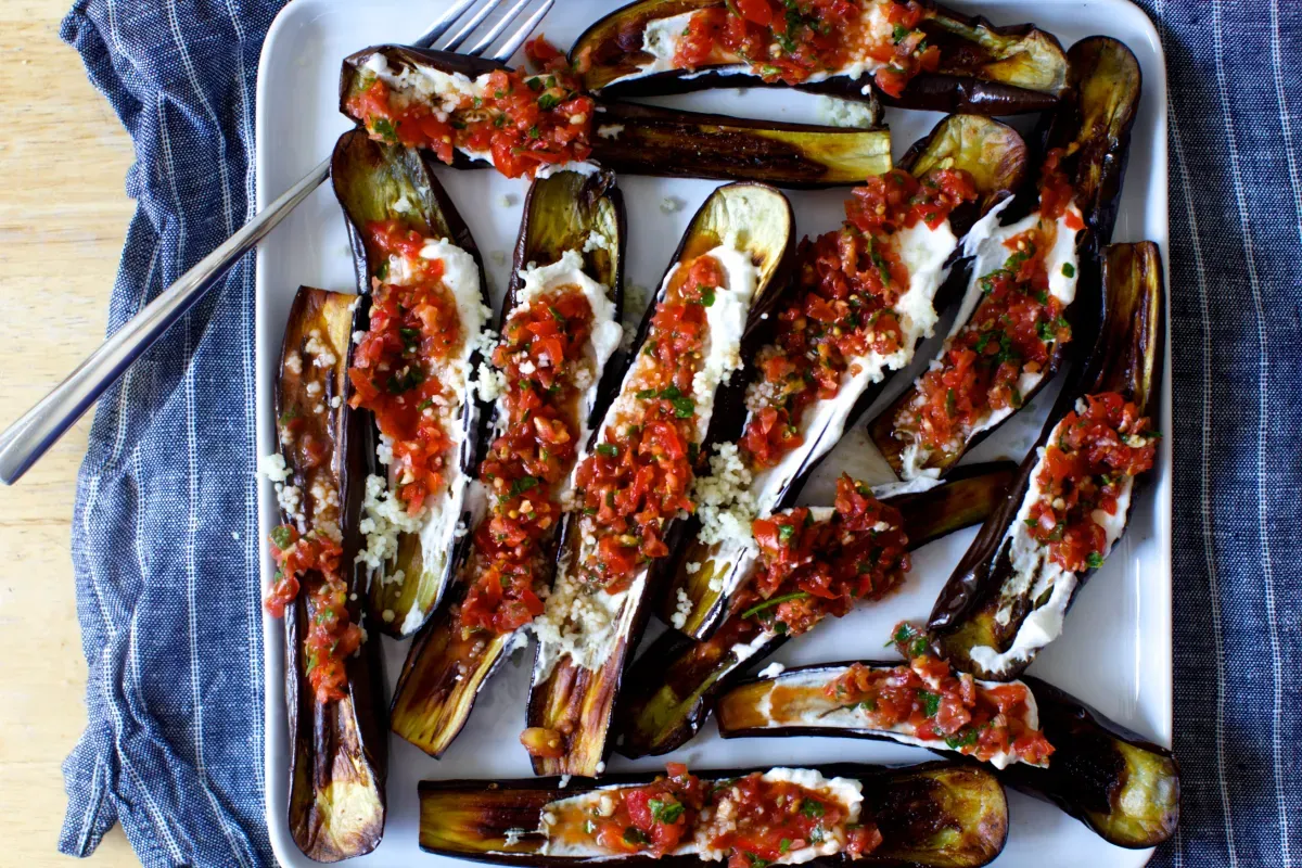 eggplant with yogurt and tomato relish