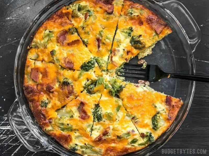 Bacon Broccoli Cheddar Crustless Quiche