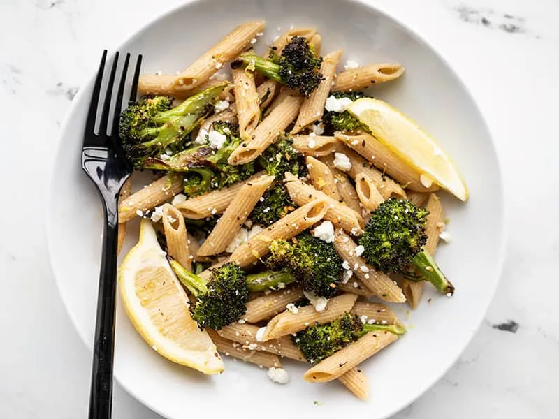 Roasted Broccoli Pasta with Lemon and Feta