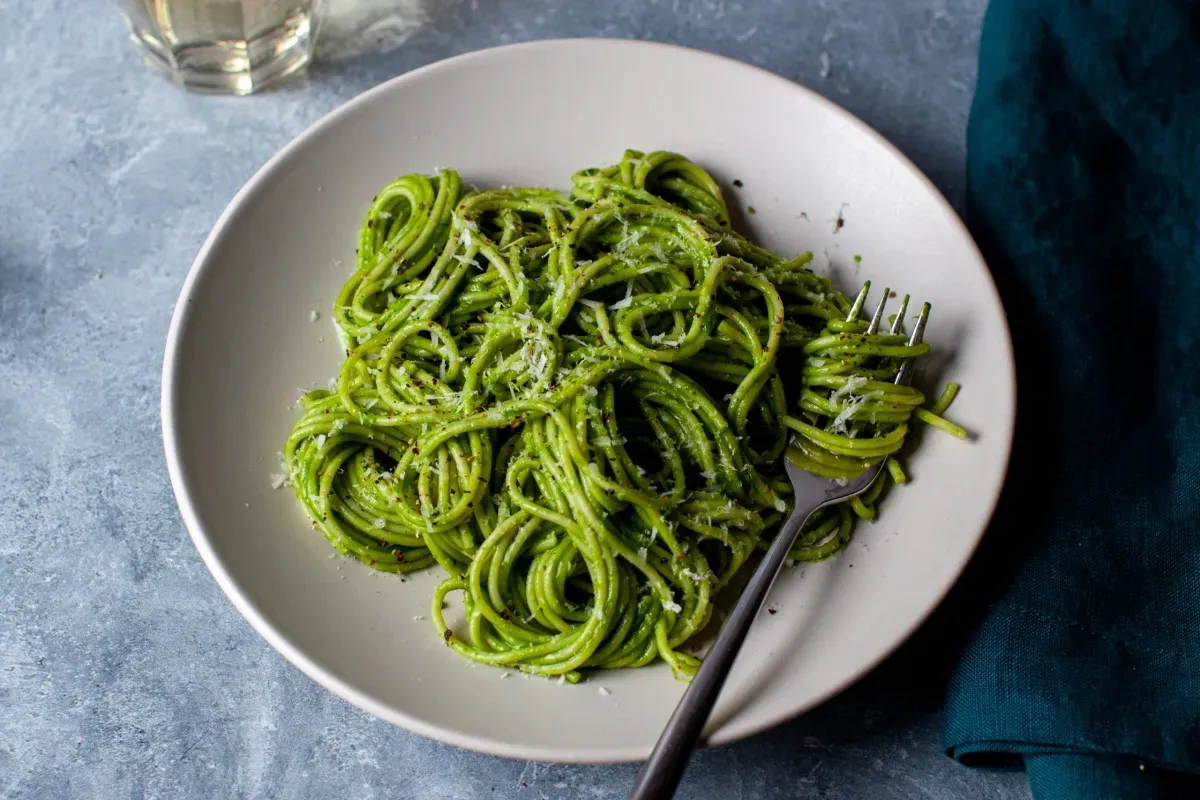 green angel hair with garlic butter