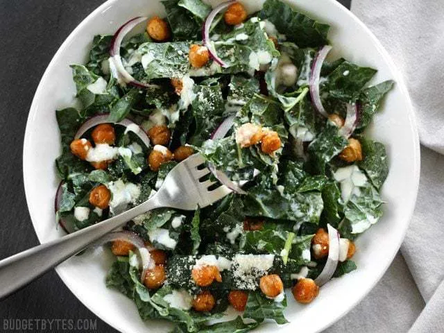 Kale Salad with Cajun Spiced Chickpeas and Buttermilk Dressing